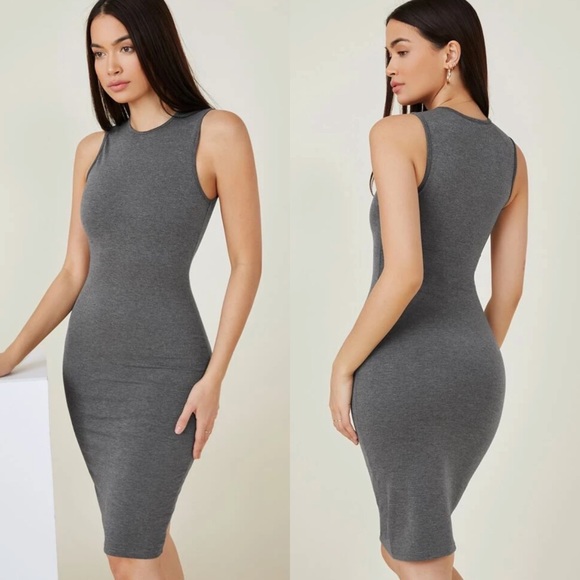 Minimalist high neck bodycon midi dress mocha tan - Picture 10 of 11